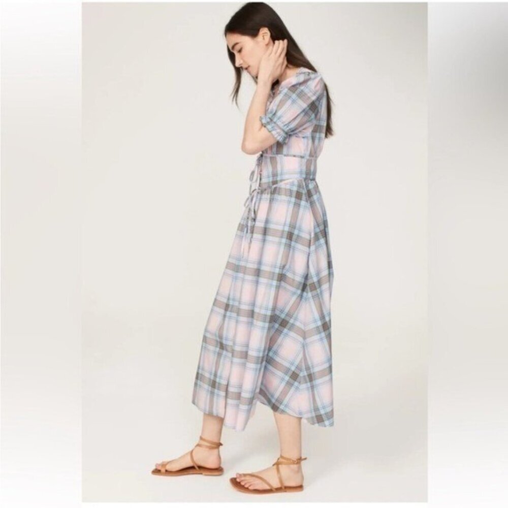 Hill House Sabrina Nap Dress in Spring Plaid Blue Pink Cottagecore Farmhouse M • - Picture 5 of 12